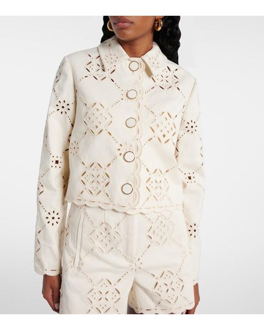 Veronica Beard Natural Adelaide Laser-Cut Cropped Cotton Jacket