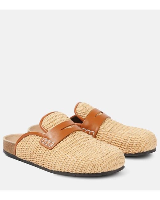 J.W. Anderson Natural Tess Leather-trimmed Raffia Mules