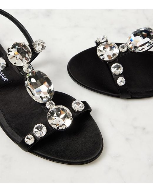 Dolce & Gabbana Black Sandals With Embroidered Stones Decorations