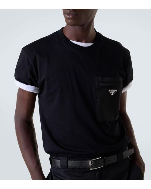 Prada T-Shirt Mit Einsatz Aus Re-Nylon in Black für Herren