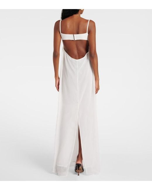 Jacquemus White Peplo Jersey And Muslin Maxi Dress