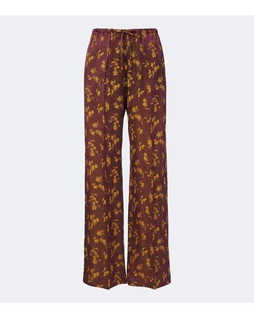 Dries Van Noten Brown Floral Wide-Leg Pants