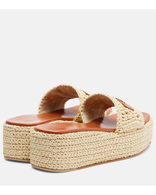 Versace Natural Logo Raffia Platform Espadrille Slides