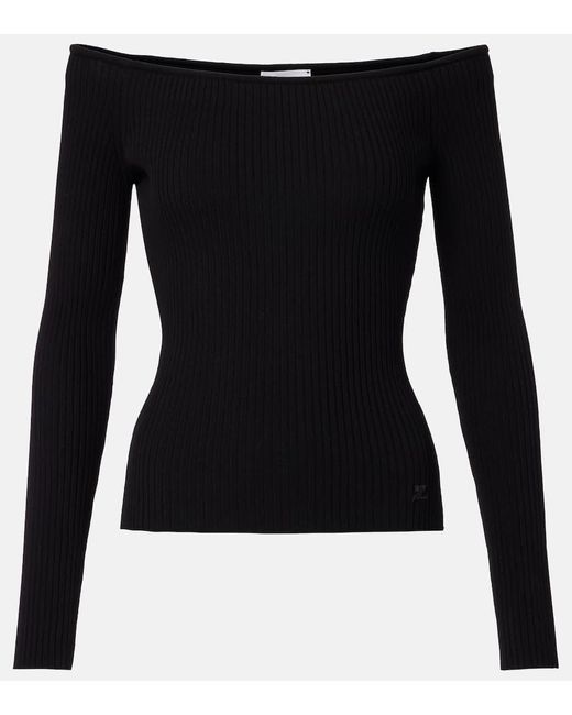 Courreges Black Off-Shoulder-Top Aus Rippstrick