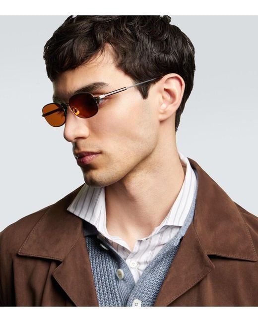 Brunello Cucinelli Brown Oval Sunglasses for men