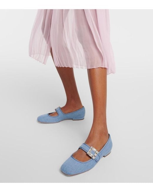 Roger Vivier Blue Tres Vivier Strass Buckle Babies Ballet Flats