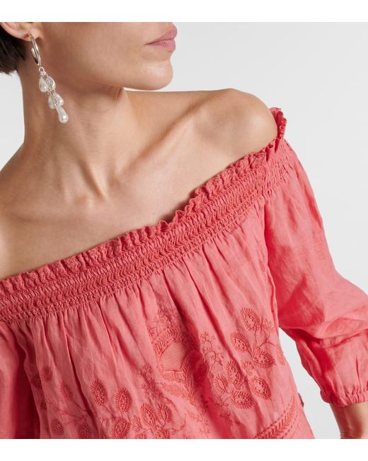 Isabel Marant Pink Erine Embroidered Off-Shoulder Top