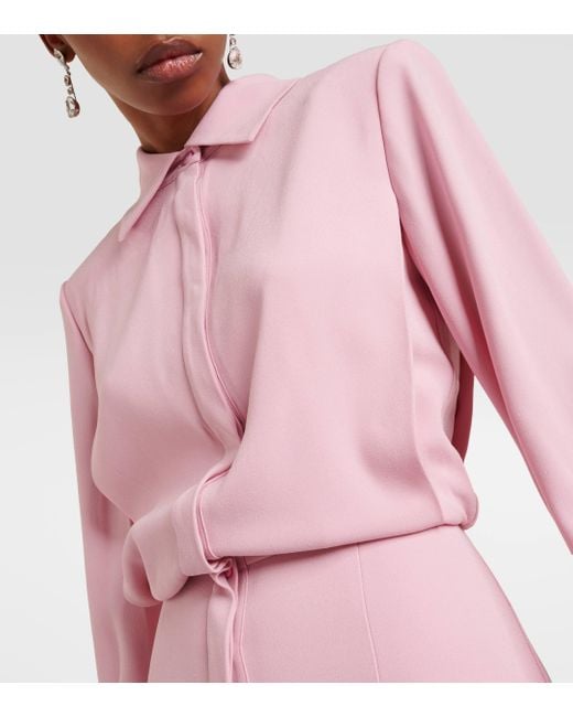 Roland Mouret Pink Feather-trimmed Crepe Maxi Shirt Dress