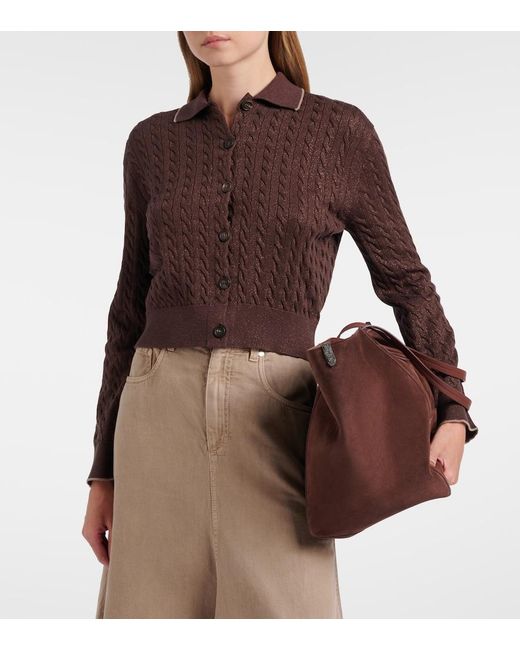 Brunello Cucinelli Brown Cotton-Blend Cardigan