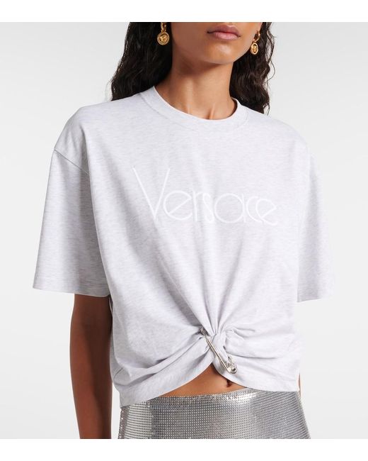Versace White 1978 Re-Edition Logo Cotton Crop Top