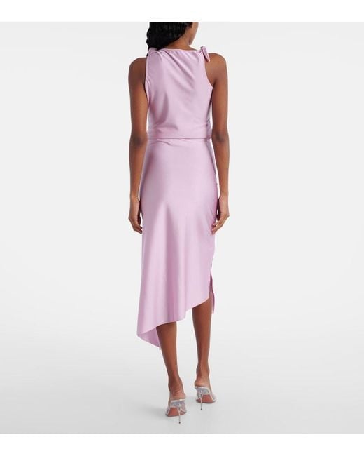 Coperni Pink Floral-Applique Satin Midi Skirt