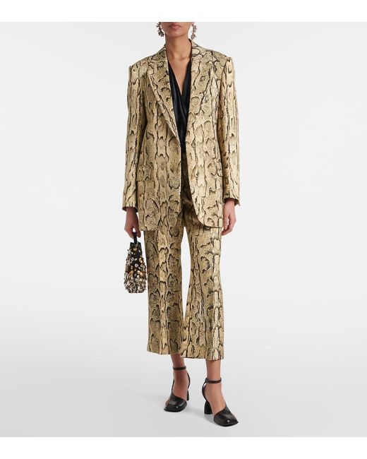 Dries Van Noten Natural Snake-Print Mid-Rise Flared Jacquard Pants