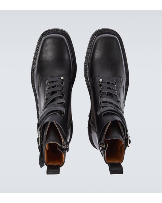 Dries Van Noten Black Leather Combat Boots for men