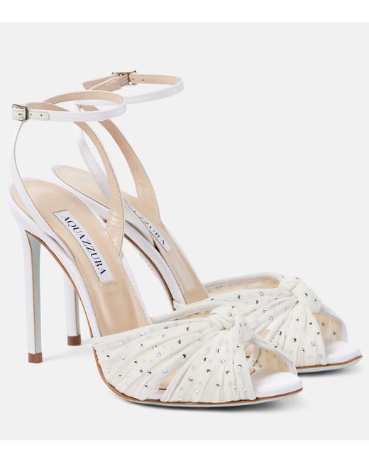 Aquazzura White Slow Kisses Embellished Leather Sandals