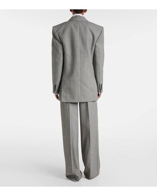 Blazer Cruzado En Sarga De Lana Saint Laurent de color Gray