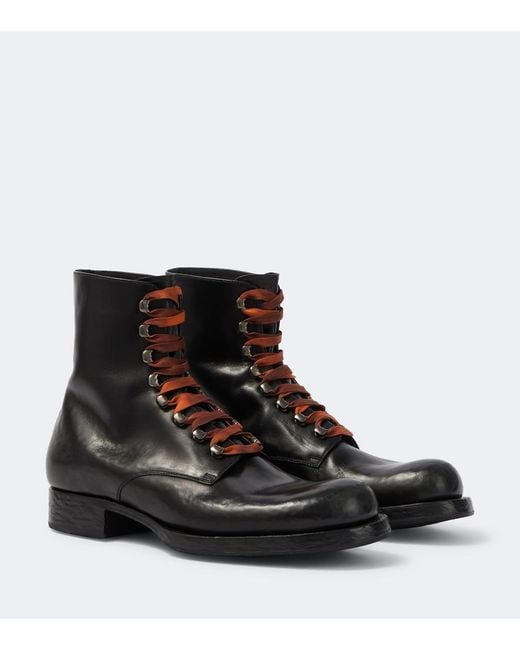 Prada Black Leather Lace-Up Boots for men