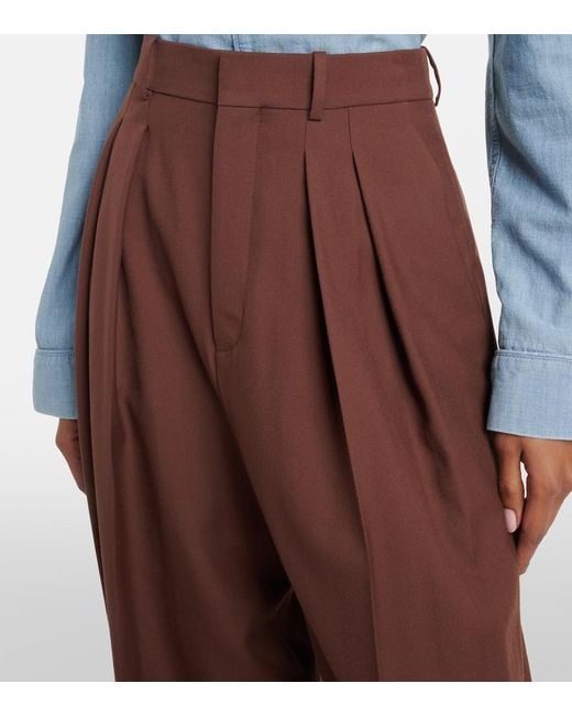 Saint Laurent Brown Pleated Wool Gabardine Wide-Leg Pants