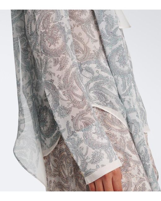 Acne Blue Caped Paisley Silk Crepe Blouse