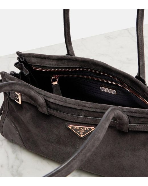 Prada Black Bonnie Medium Suede Shoulder Bag