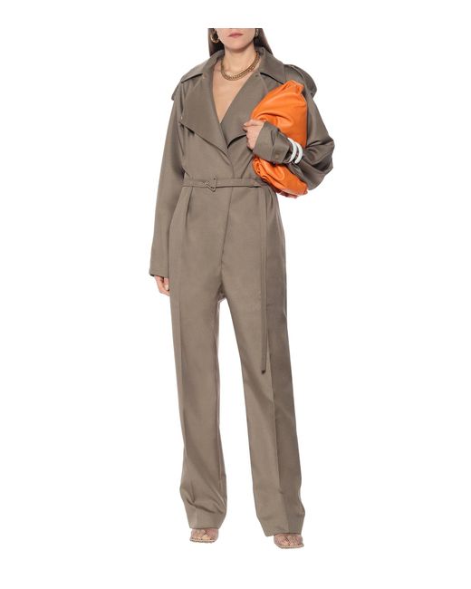 Bottega Veneta Belted Gabardine Trench Jumpsuit in Natural | Lyst