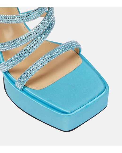 Mach & Mach Blue Sydney Embellished Satin Platform Sandals