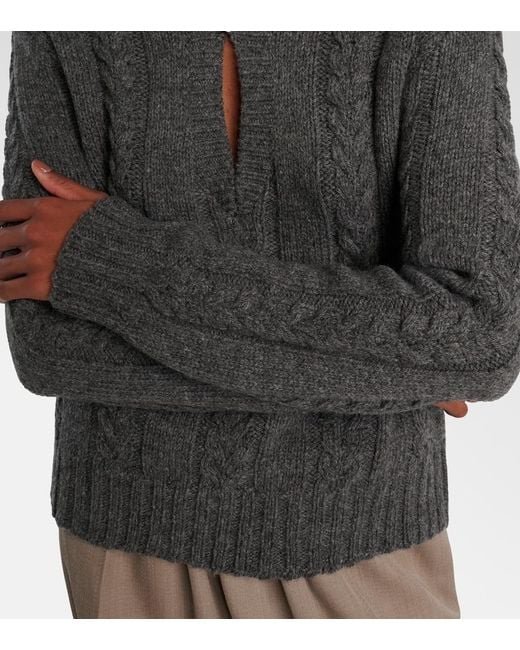 Loewe Gray Cable-Knit Wool Mouline Sweater