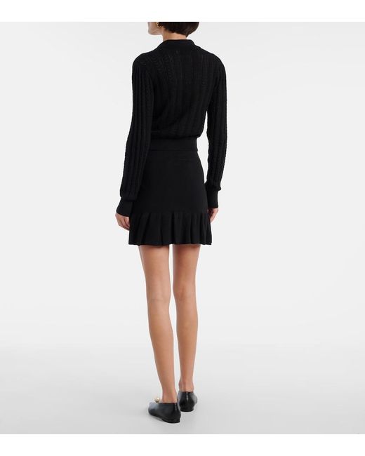 Alessandra Rich Black Pointelle Cotton And Cashmere Cardigan