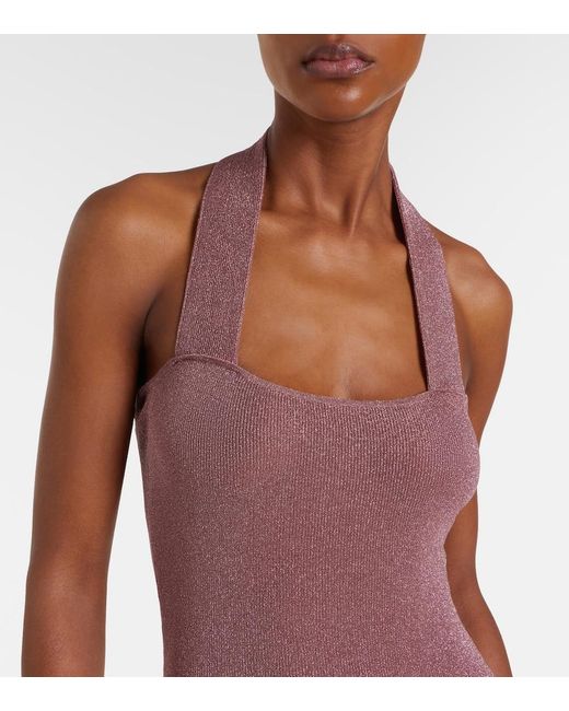 AYA MUSE Purple Knitted Lame Maxi Dress
