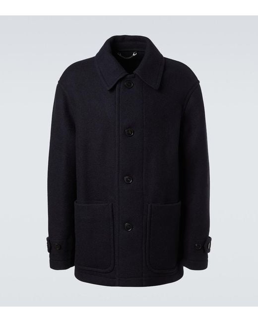 Dries Van Noten Blue Wool And Cotton Coat for men