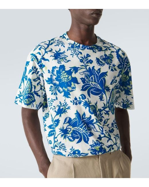Etro Blue Floral Cotton Jersey T-Shirt for men