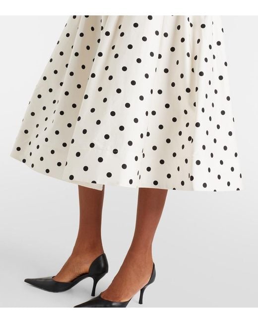 Self-Portrait White Polka-Dot Off-Shoulder Cotton Midi Dress