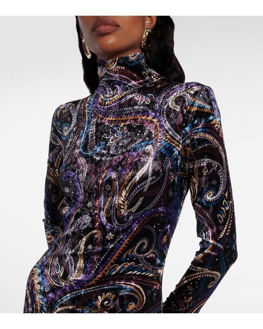 Etro Blue Sequined Turtleneck Gown