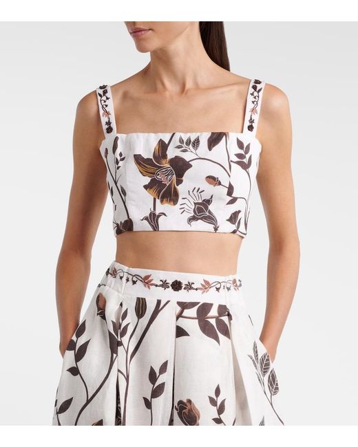 Agua Bendita White Cacao Floral Linen Crop Top