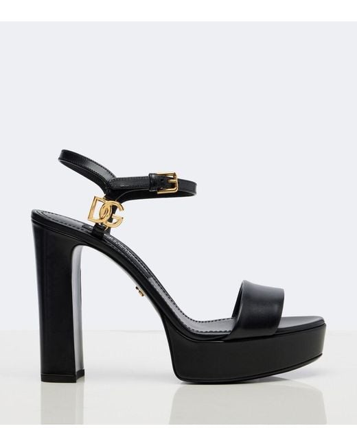 Dolce & Gabbana Black Dg Leather Platform Sandals