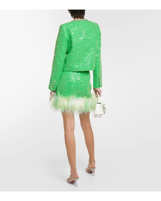 Self-Portrait Green Sequined Boucle Jacket
