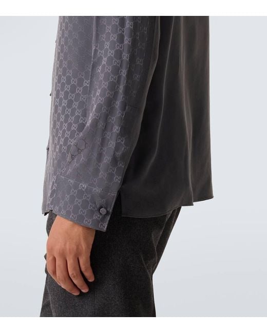 Gucci Blue Gg Silk Shirt for men