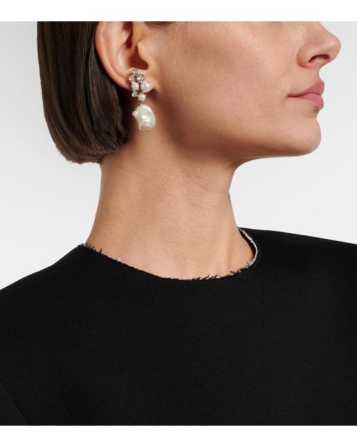 Givenchy White Crystal Pearl Asymmetric Earrings