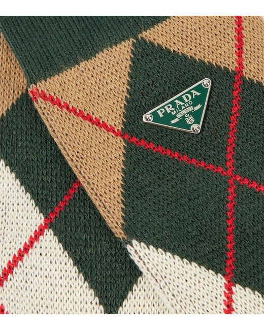 Prada Green Argyle Cotton-Blend Socks