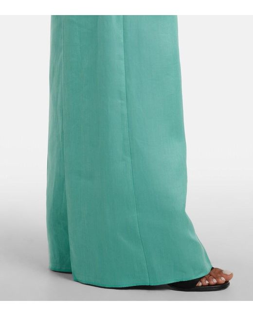 Max Mara Green Deserto Herringbone Linen Wide-Leg Pants