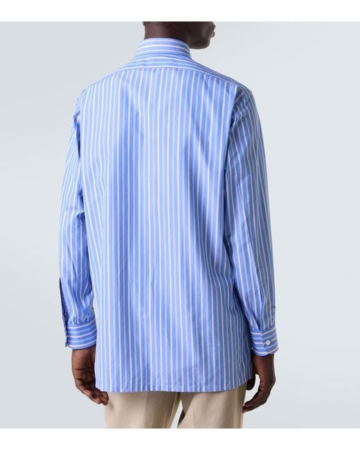 Charvet Blue Striped Cotton Poplin Shirt for men