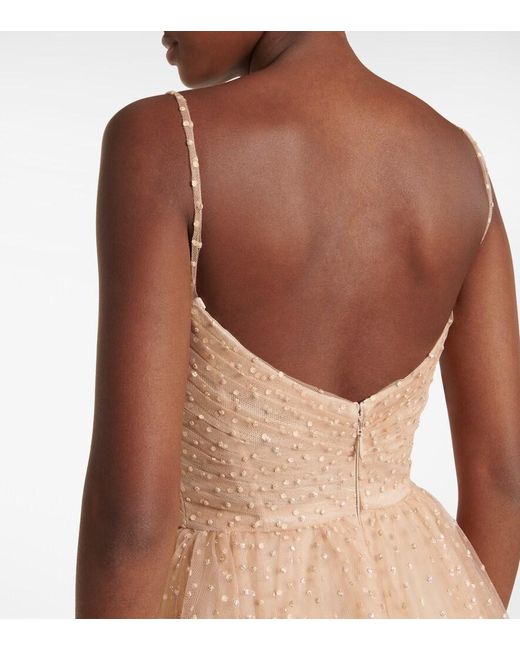 Monique Lhuillier Natural Crystal Tulle Silk-lined Cocktail Dress