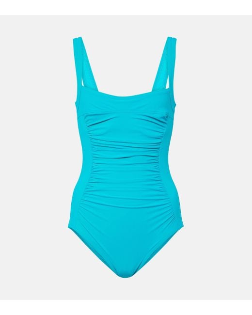 Karla Colletto Blue Ruched Swimsuit