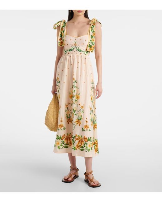 Vestido Midi En Mezcla De Algodon Floral Farm Rio de color Metallic