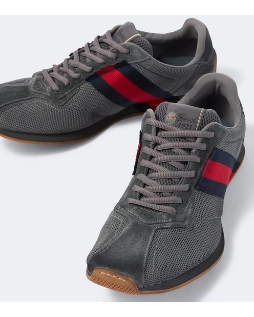 Gucci Gray Tempo Suede-Trimmed Sneakers for men
