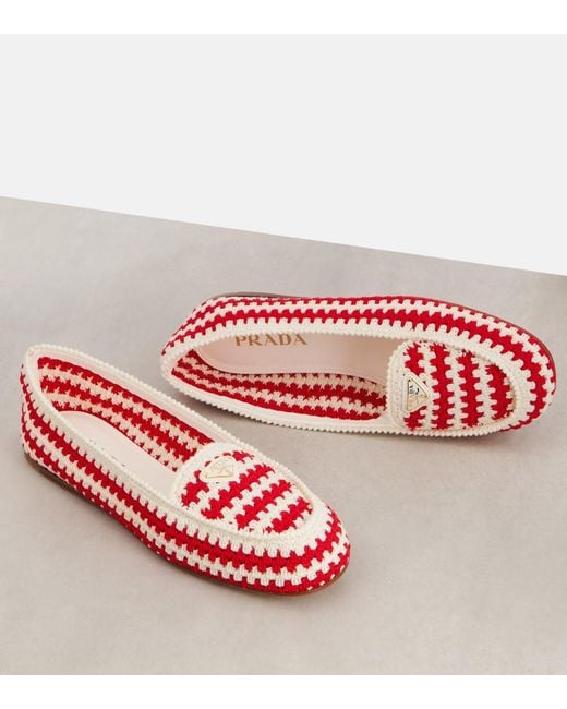 Prada Embroidered Crochet Loafers
