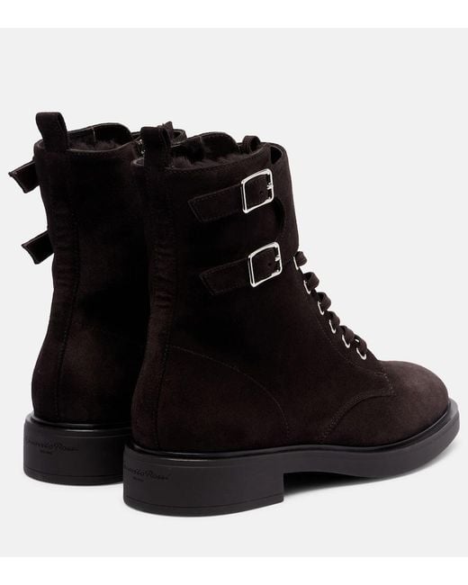 Gianvito Rossi Black Shearling-Lined Suede Combat Boots