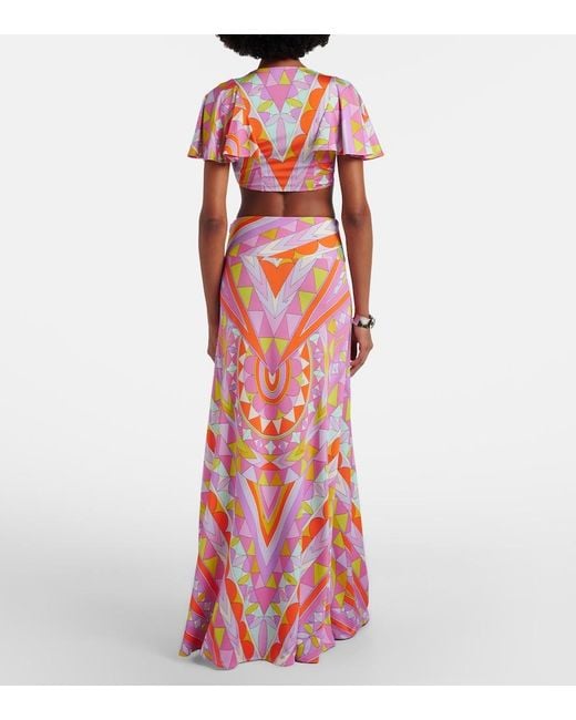 Emilio Pucci Red Manuba Jersey Satin Maxi Skirt