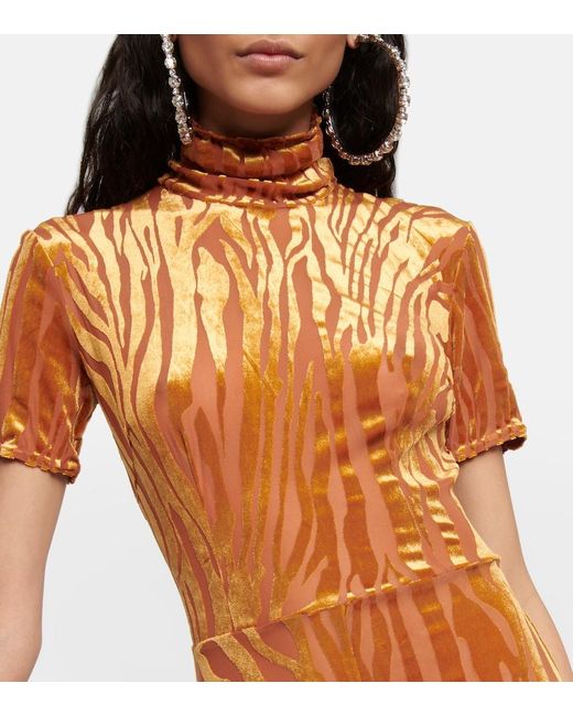 Alex Perry Orange Benton Devore Zebra-Print Catsuit