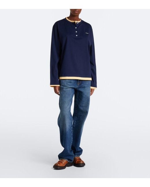 Miu Miu Blue Layered Cotton Jersey Henley Shirt