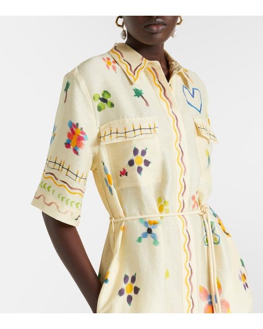 ALÉMAIS Metallic Sidi Floral Linen-Blend Shirt Dress